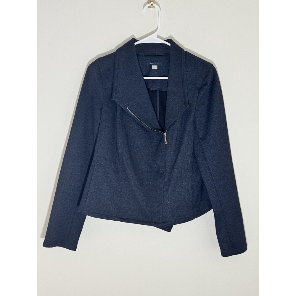 Tommy Hilfiger Women's Blue Denim Zip Front Jacket Blazer Moto Zip Size 8